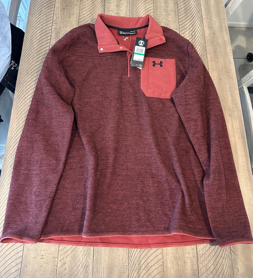 Under Armour ColdGear Fleece Pullover Men Large Red Chest Pocket NWT